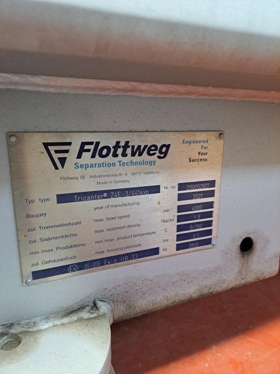 Tricanter atex flottweg z4e-3-441 exp con cuadro de mandos