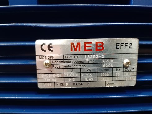 Motor trifásico MEB tipo 132S2-2 - 7.5 kW - NUEVO