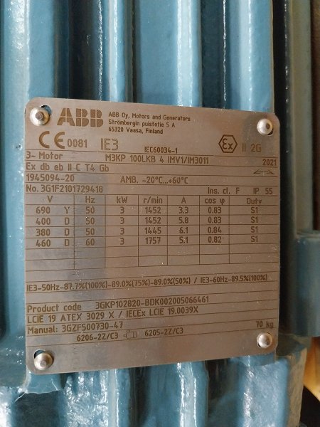 Motor eléctrico ABB ATEX - tipo M3KP 100LKB 3 kW
