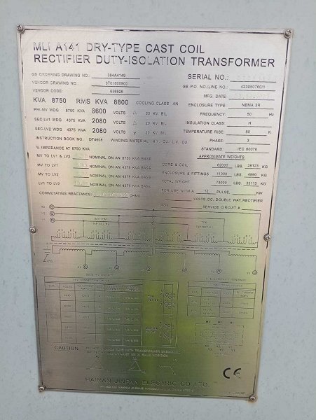 Transformador Marca HAINAN JINPAN ELECTRIC - 8750 KVA Ref. MLI A141