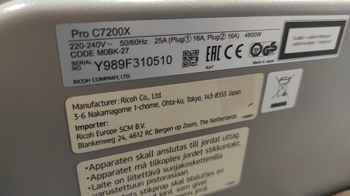 Máquina impresora láser marca Ricoh modelo Pro C7200X. L17