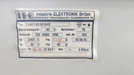 IEB INDUSTRIE ELEKTRONIK BRILON D 400 G 80/60 B1-FC Battery charger