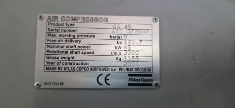 Compresor de tornillo ATLAS COPCO GA 45-P