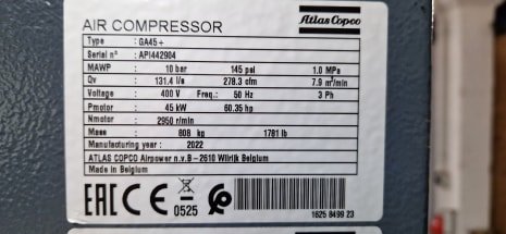 Compresor de tornillo ATLAS COPCO GA 45+-P