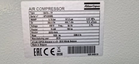 Compresor de tornillo ATLAS COPCO GA 75+ FF