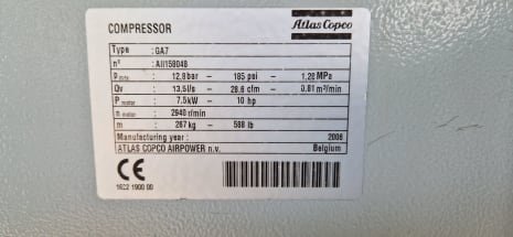 ATLAS COPCO GA 7 FF Screw Compressor
