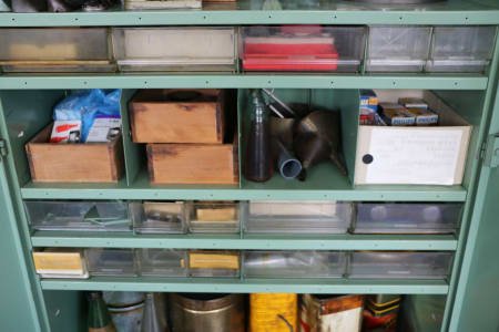 Workshop cabinet with contents