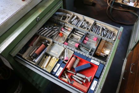 Workshop cabinet with contents