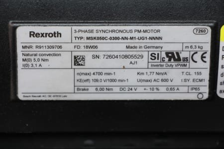 REXROTH MSK050C-0300-NN-M1-UG1-NNNN 3-phase synchronous motor
