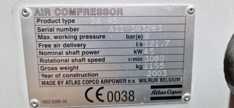 Compresor de tornillo ATLAS COPCO GA 45-P