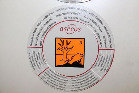 ASECOS Hazardous materials cabinet with contents