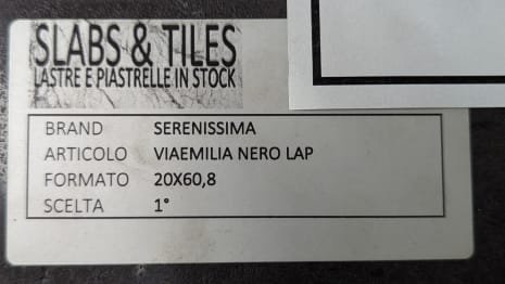 SERENISSIMA VIA EMILIA NERO LAP Lot of tiles 20 x 60.8 (approx. 216.91 MQ)