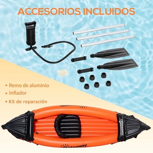 Canoa-Kakay Hinchable para 1 Persona con Remo y Bomba Aire (Nuevo)