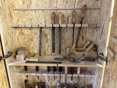 Wooden cabinet with contents