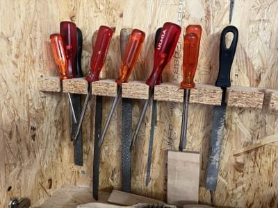 Wooden cabinet with contents