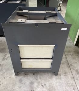 Cold circular saw base cabinet with chip container