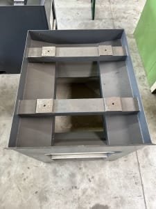 Cold circular saw base cabinet with chip container