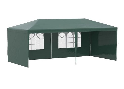 Carpa-Cenador de Lona Verde Para Eventos con Ventanales (Nueva)