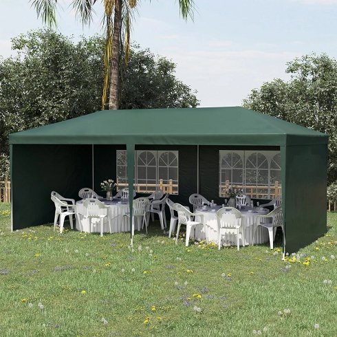 Carpa-Cenador de Lona Verde Para Eventos con Ventanales (Nueva)