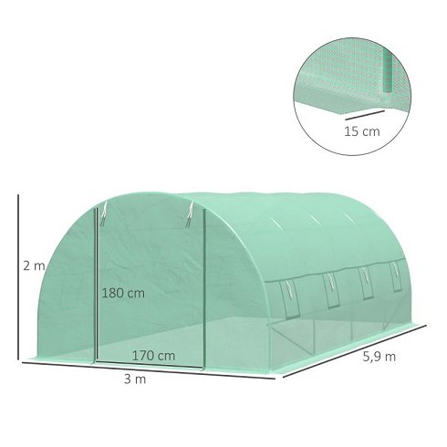 Invernadero con Tubo Acero Galvanizado de 6x3m con Puerta Enrollable (Nuevo)