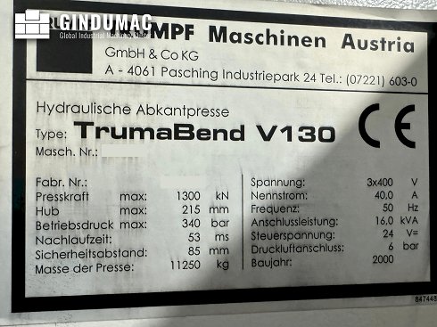 &#x27a4; Venta de prensas usadas TRUMPF TrumaBend V130 | gindumac.com