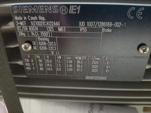 LOTE MOTORES NUEVOS SIEMENS TRIFASICOS 10CV  7.5KW-8.6 KW.