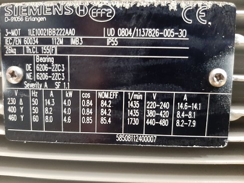 MOTOR SIEMENS TRIFASICO  4KW. (5.5CV)