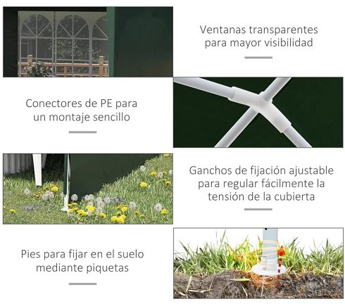 Carpa-Cenador de Lona Verde Para Eventos con Ventanales (Nueva)