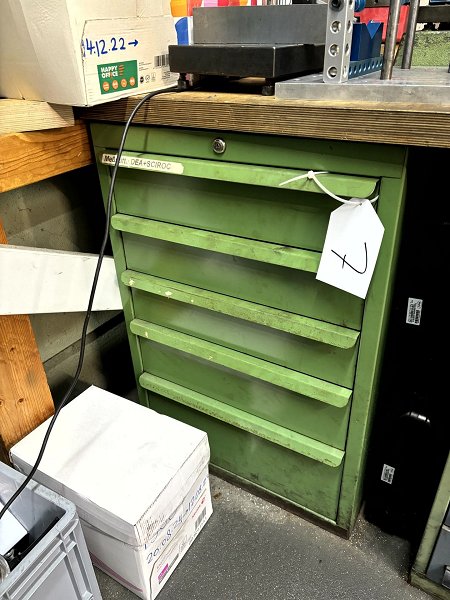 Workshop drawer cabinet with contents