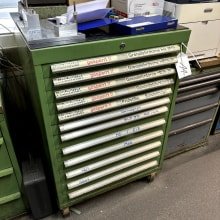 Workshop drawer cabinet with contents