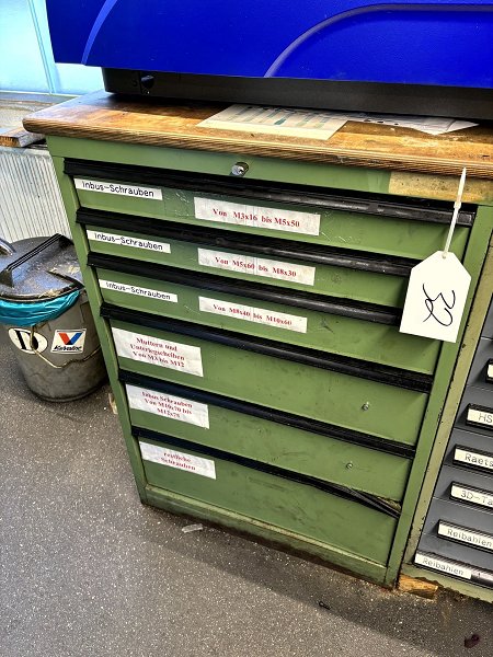 Workshop drawer cabinet with contents