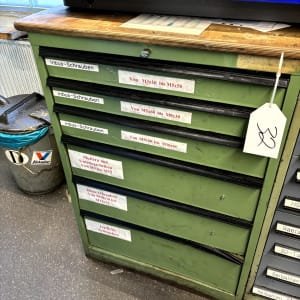 Workshop drawer cabinet with contents