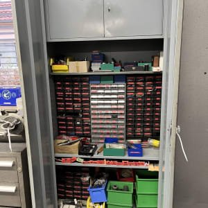 Workshop cabinet with contents