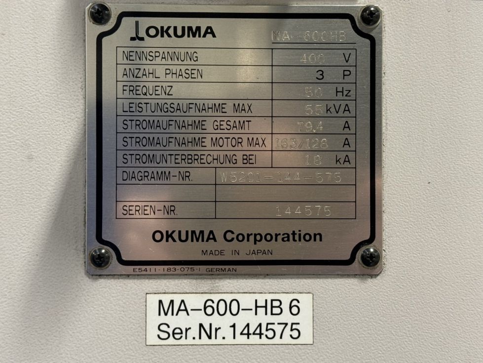 Horizontal machining center (HMC) Okuma - MA-600 HB Space Center