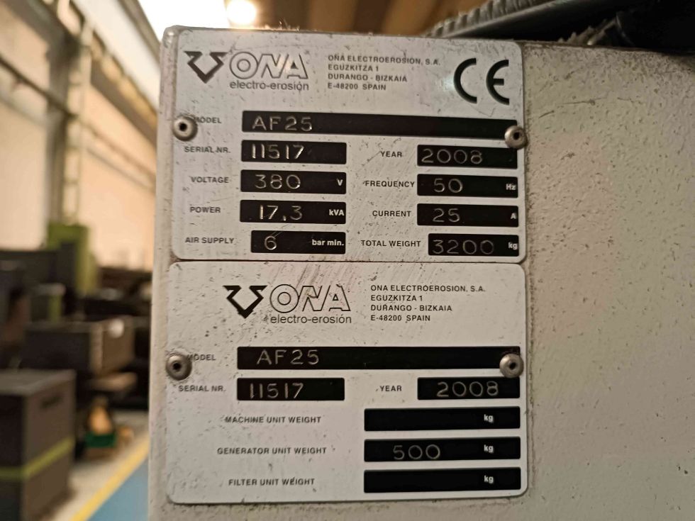 Electroerosión por hilo cnc ona af25