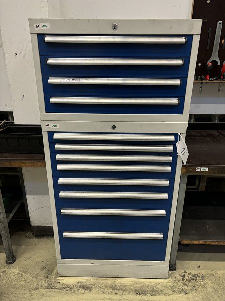 Workshop drawer cabinet with contents