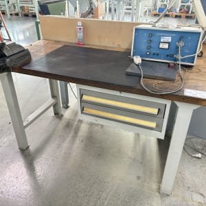 Workbench with vice and contents