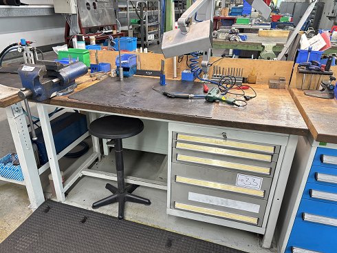 Workbench with vice and contents