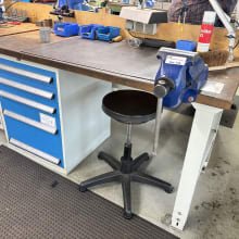 Workbench with vice and contents