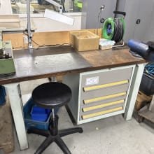 Workbench with vice and contents