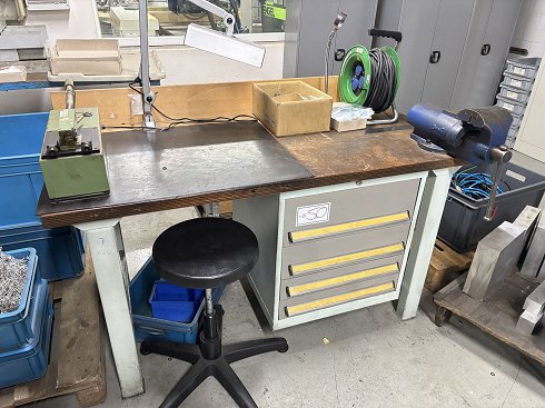 Workbench with vice and contents