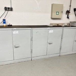 3 hinged door cabinets with contents