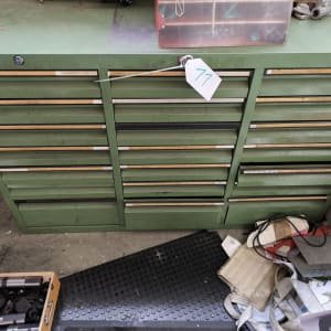 Workshop drawer cabinet with contents