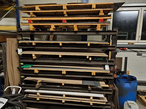 Sheet metal storage rack with contents