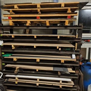 Sheet metal storage rack with contents