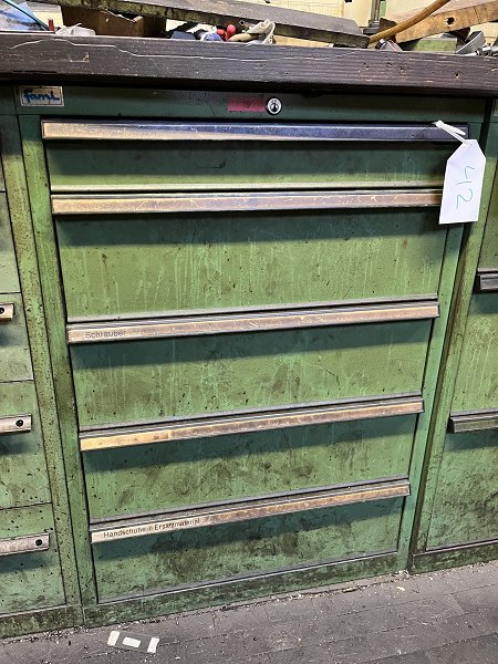 Workshop drawer cabinet with contents