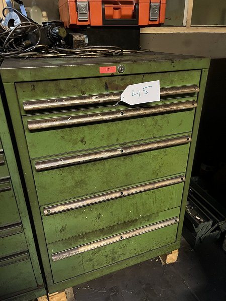 Workshop drawer cabinet with contents