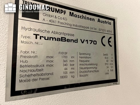 &#x27a4; Venta de prensas usadas TRUMPF TrumaBend V170 | gindumac.com