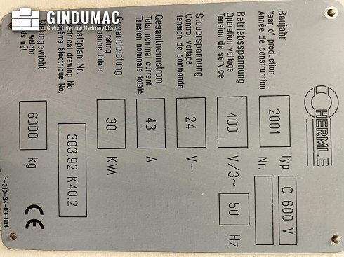 &#x27a4; Venta de HERMLE C600V usados | gindumac.com