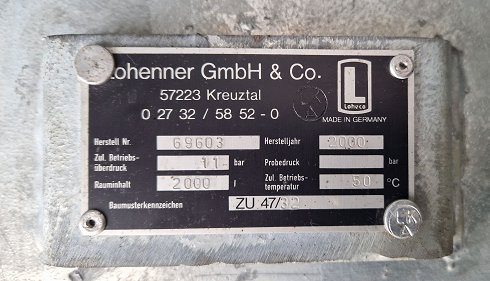 LOHENNER compressed air tank, 2000 litres